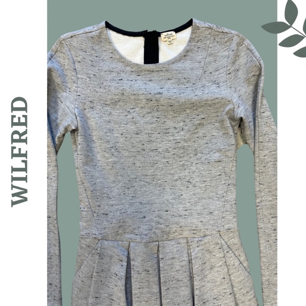 Wilfred Long Sleeve Knit Jersey Grey Mini Dress Pleated Skirt Size 0 - Picture 4 of 9